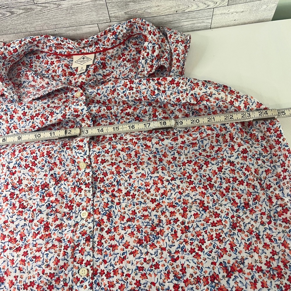 St. John's Bay Sleeveless Shirt Women 1X Red White Blue Floral Button Up Cotton - Picture 5 of 8